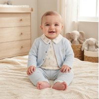 N14753: Baby Boys Waffle Fabric Jacket, Pant & Top Outfit (0-9 Months)